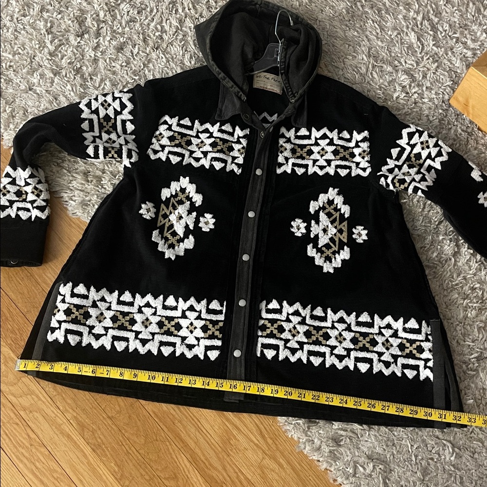 We The Free Black Corduroy Jacket/ Cardigan with White and Tan Patterns ) - Picture 7 of 11